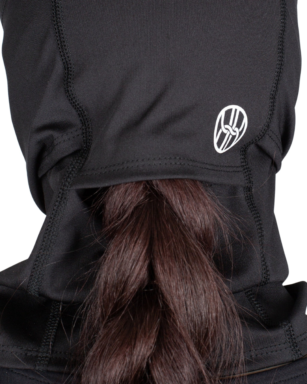 Close-up of braid or ponytail opening on BRAIDFIT BALACLAVA
