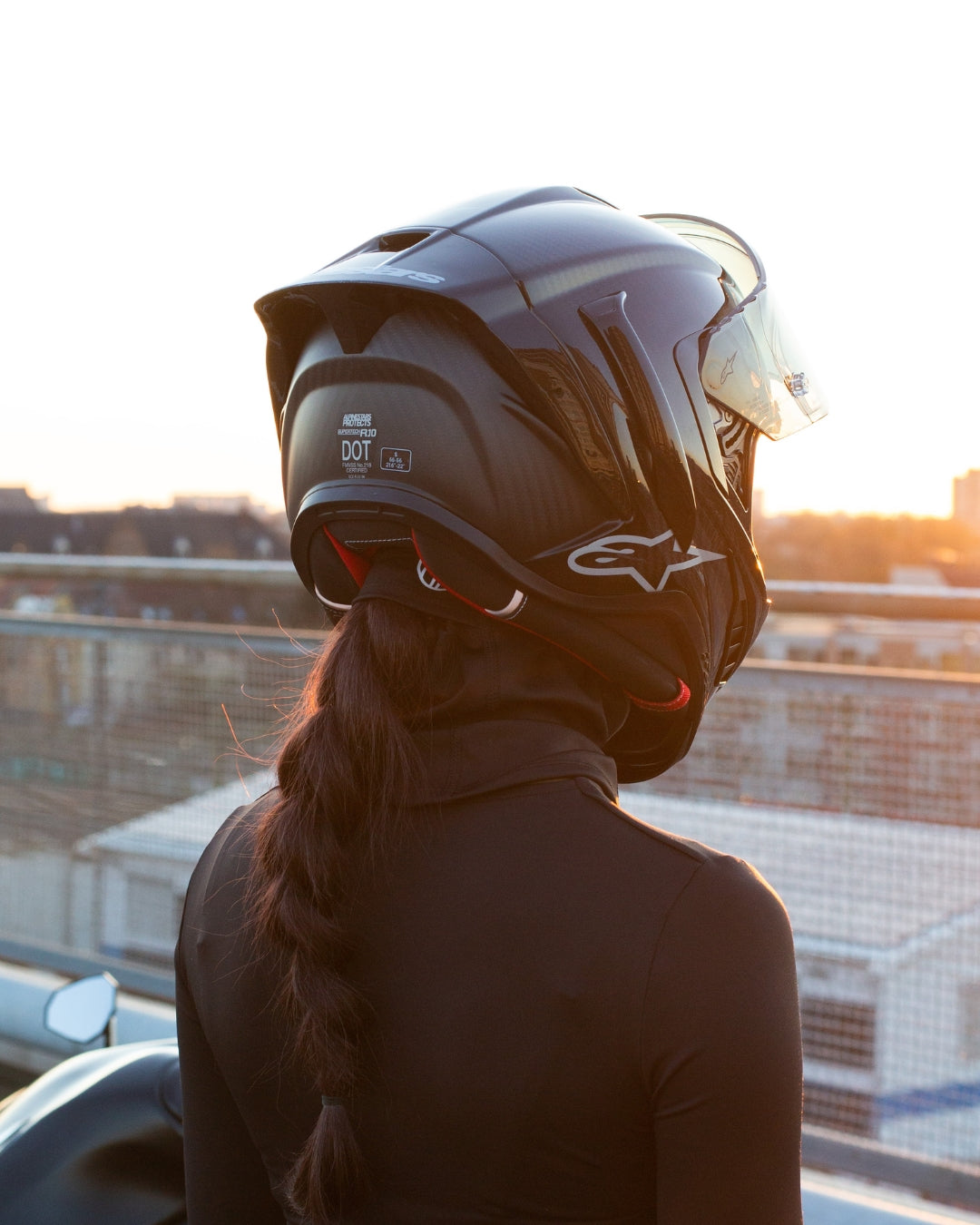 Women's motorcycle balaclava with opening for braid or ponytail